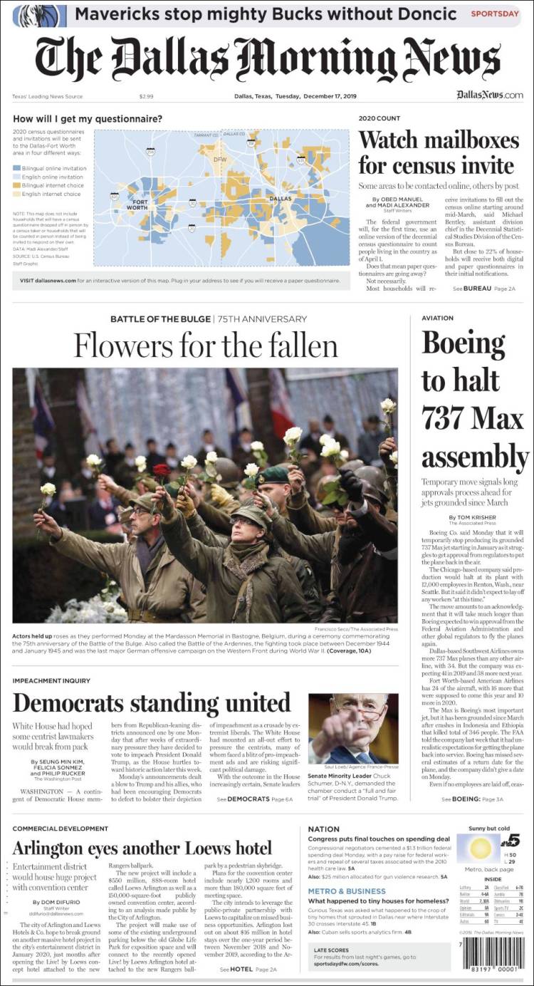 Portada de Dallas Morning News (USA)