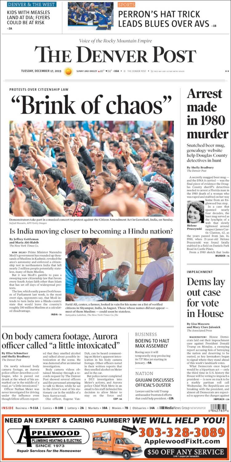 Portada de The Denver Post (USA)