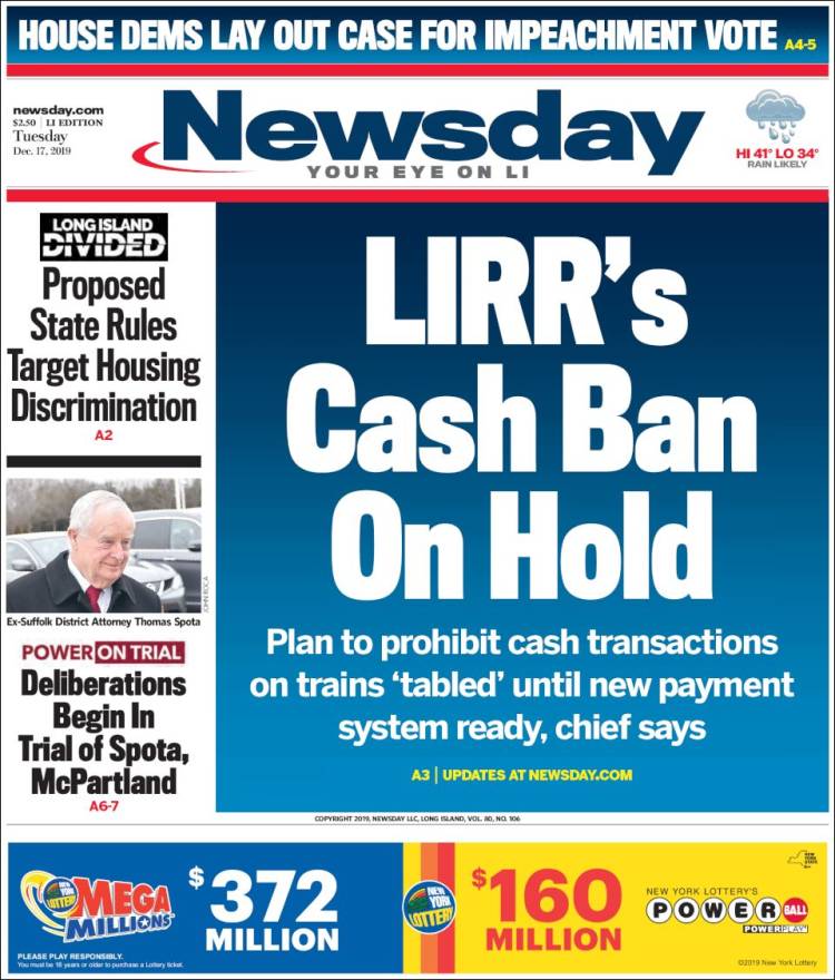 Portada de Newsday (USA)