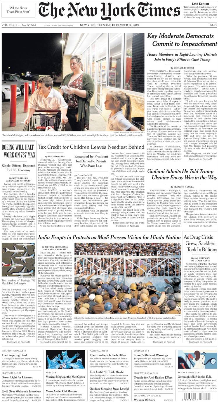 Portada de New York Times (USA)