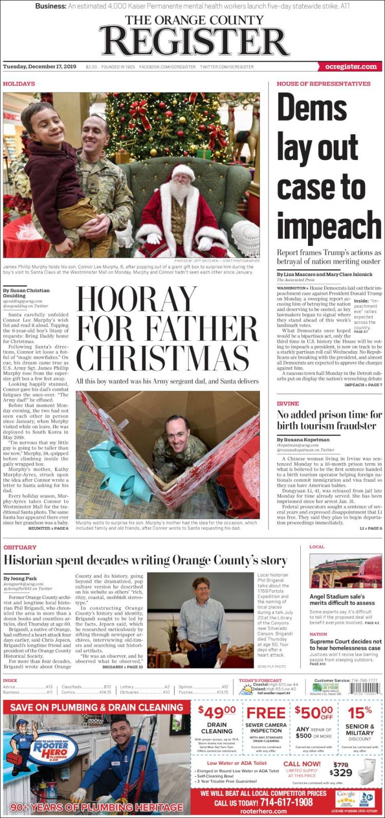 Portada de The Orange County Register (USA)