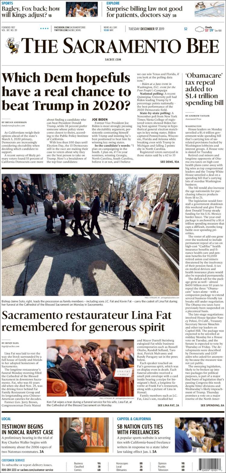 Portada de The Sacramento Bee (USA)