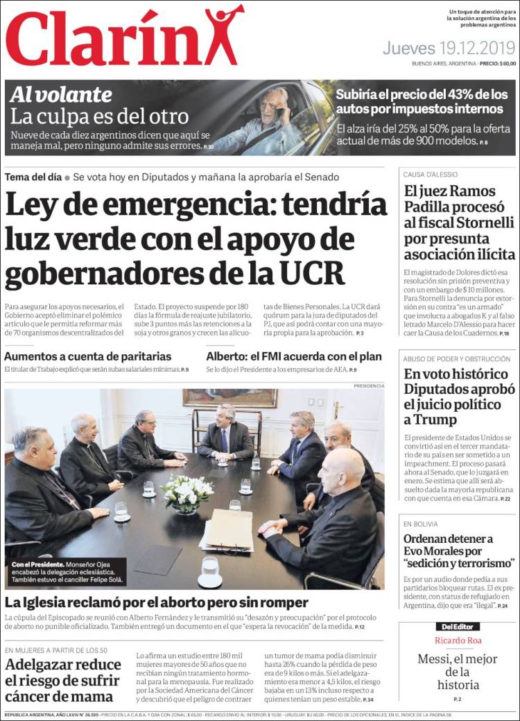 Portada de Clarín (Argentina)