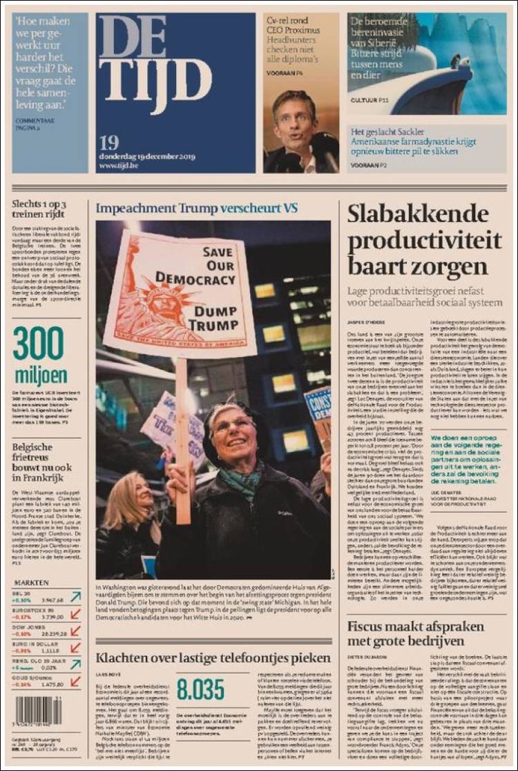 Portada de De Tijd (B&eacute;lgica)