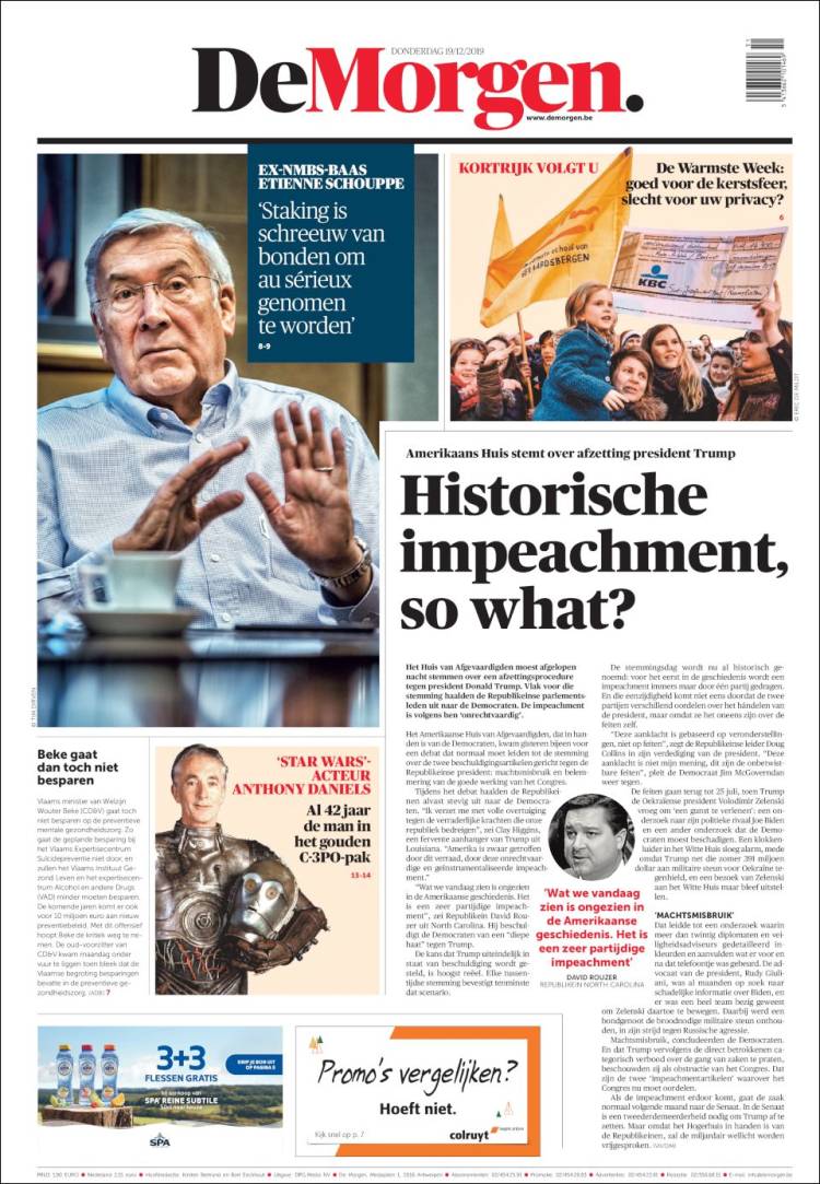 Portada de De Morgen (B&eacute;lgica)