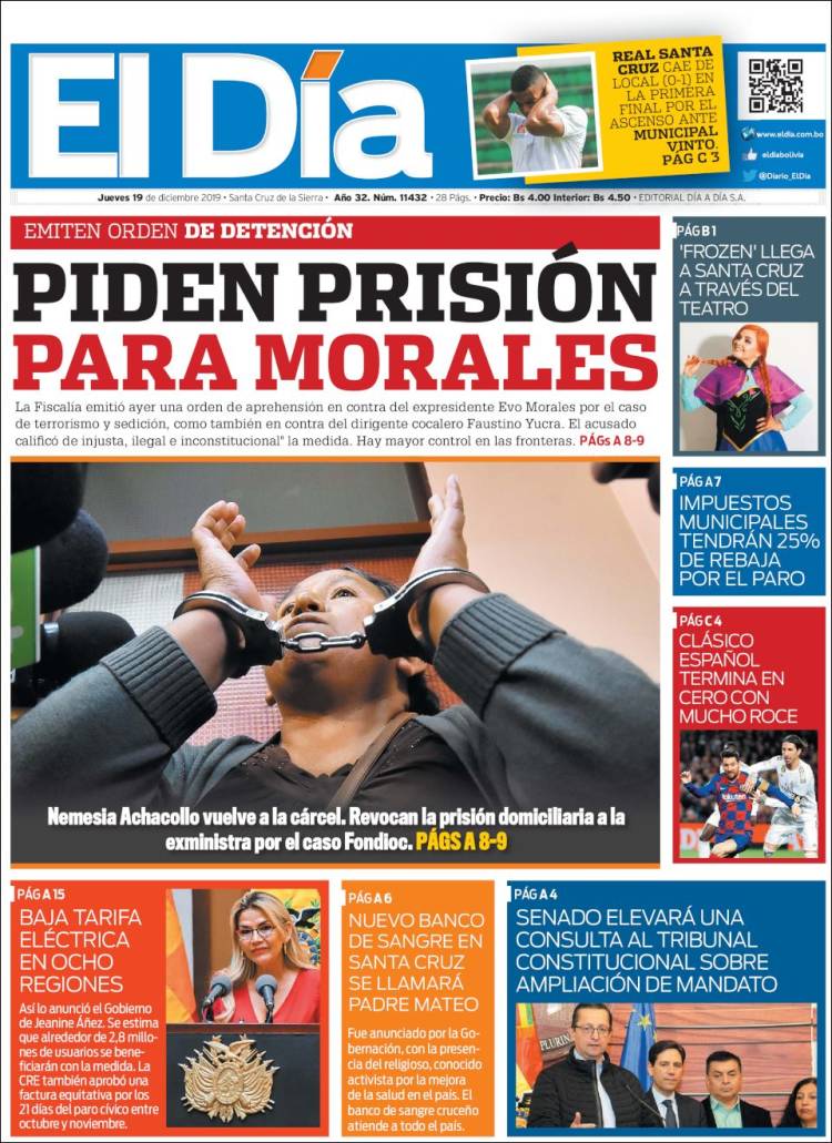 Portada de El Día (Bolivia)