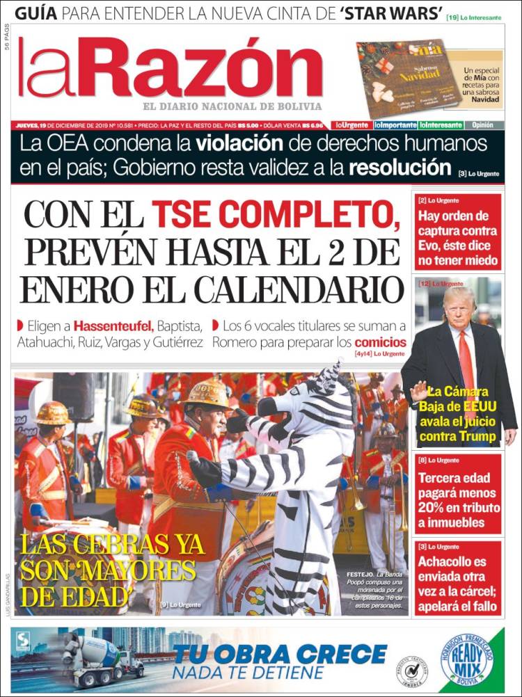 Portada de La Razón (Bolivia)