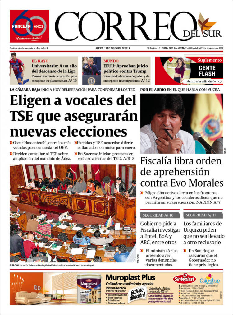 Portada de Correo Sur (Bolivia)