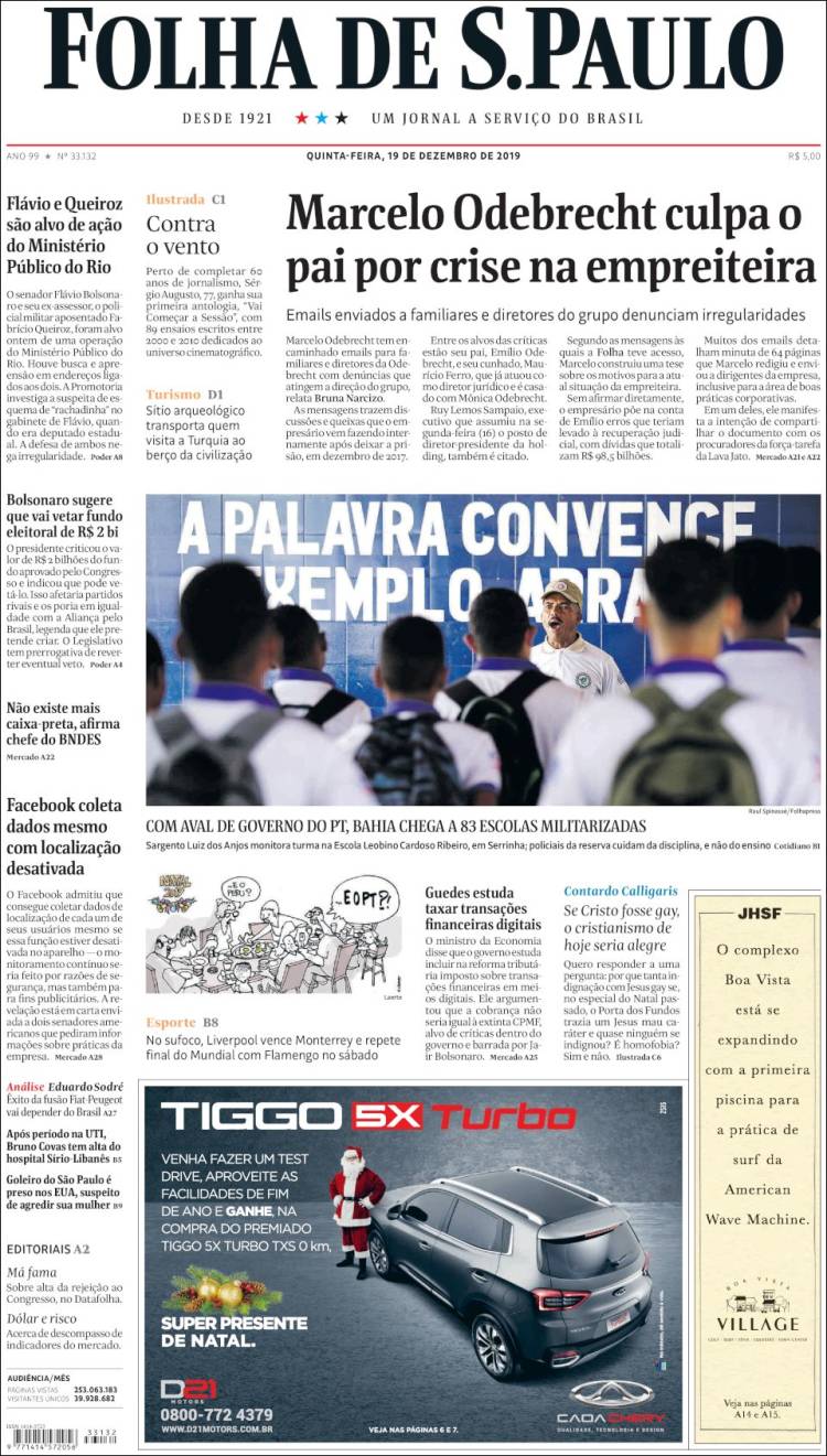 Portada de Folha de São Paulo (Brasil)