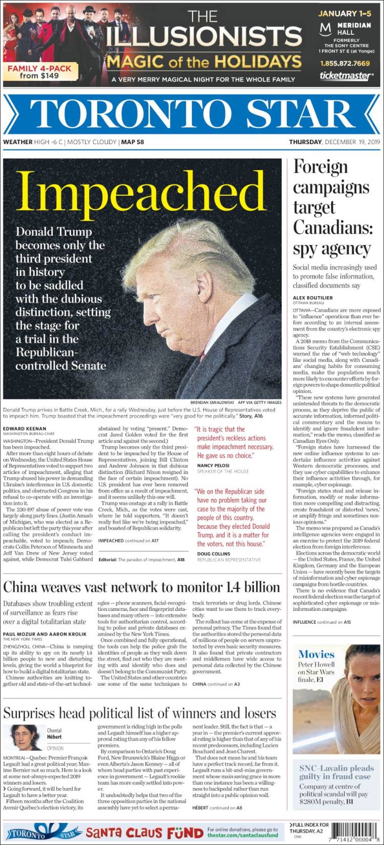 Portada de The Toronto Star (Canadá)