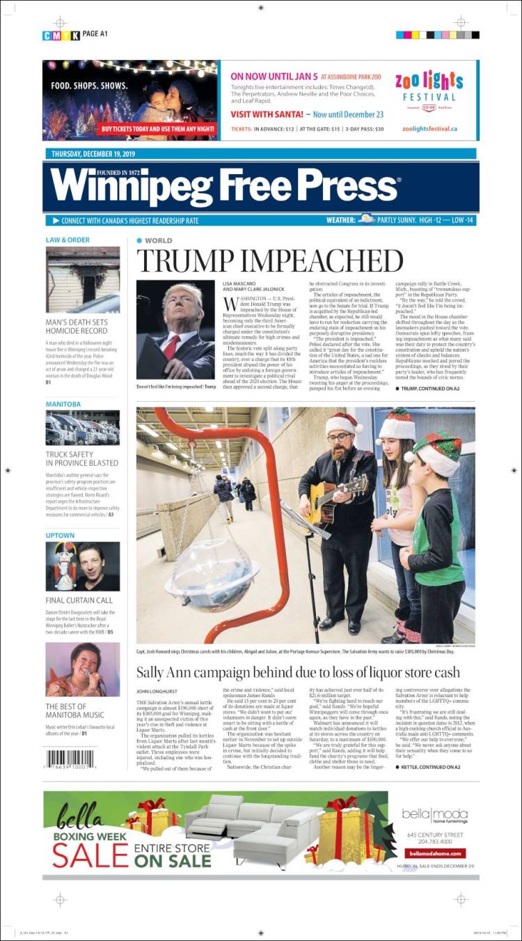 Portada de Winnipeg Free Press (Canadá)