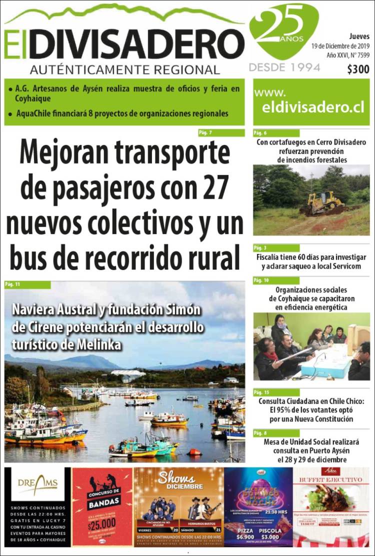 Portada de Diario El Divisadero (Chile)