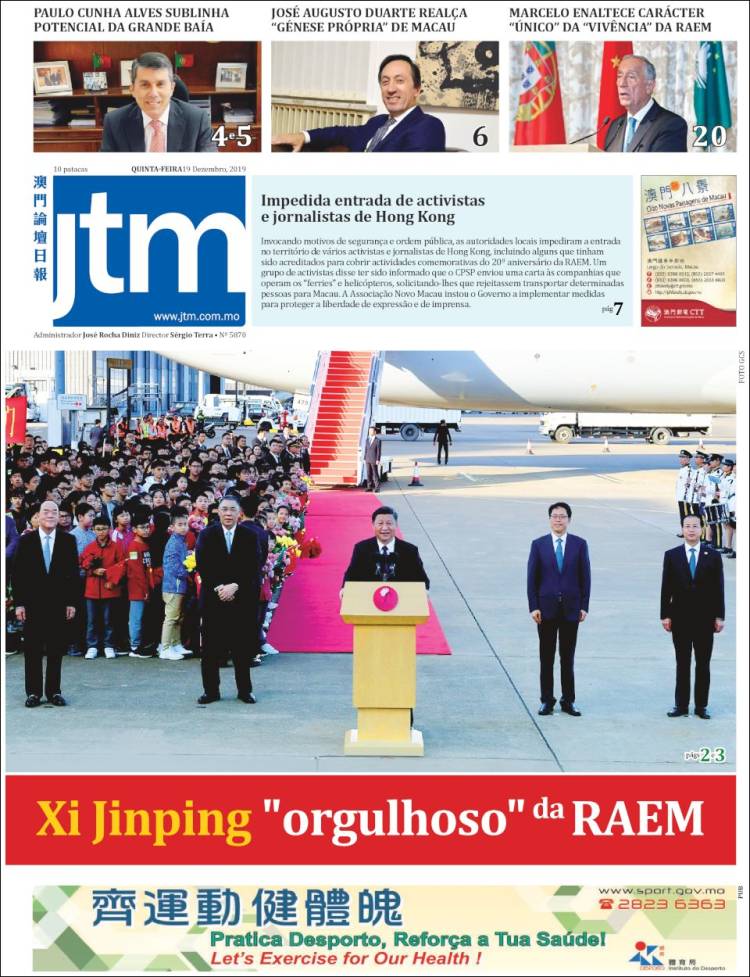 Portada de Jornal Tribuna de Macau (China)