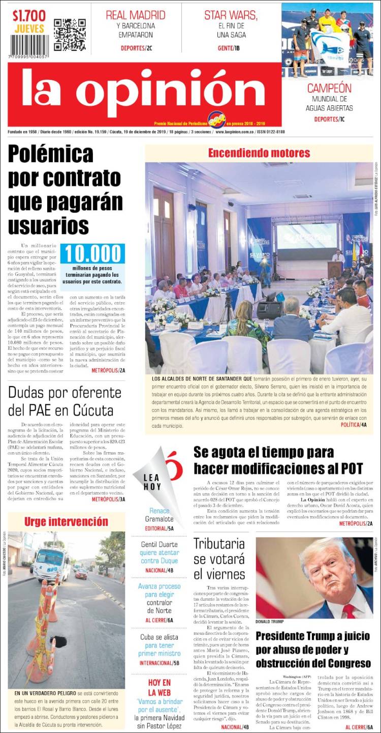 Portada de Diario La Opinion (Colombia)