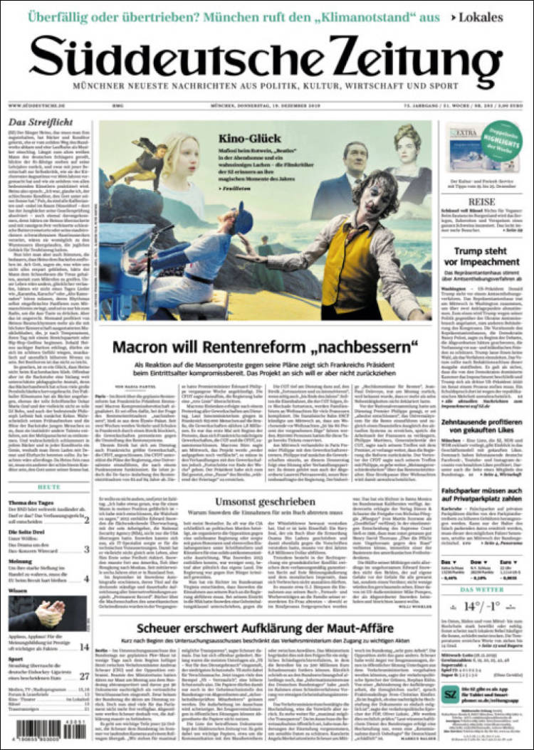 Portada de Sueddeutsche (Alemania)