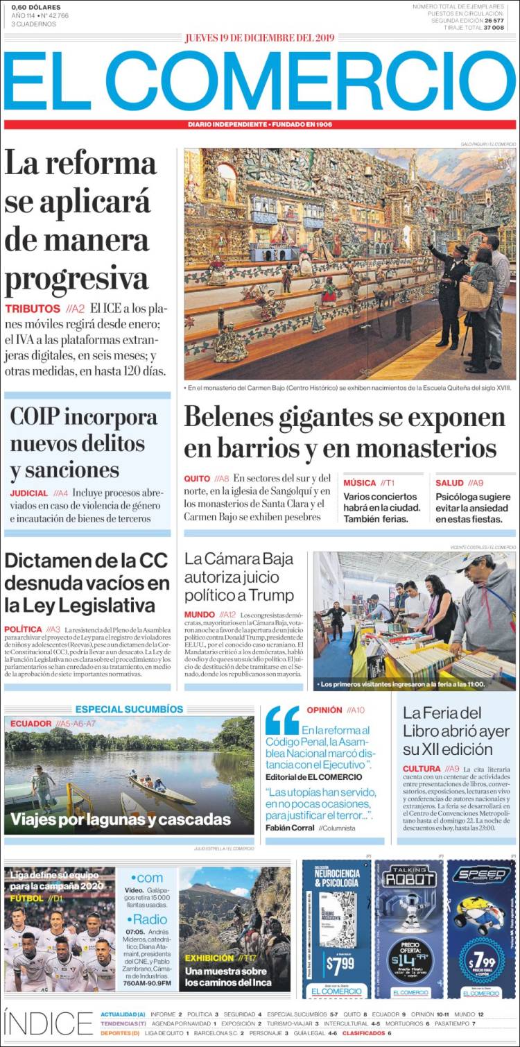 Portada de El Comercio (Ecuador)