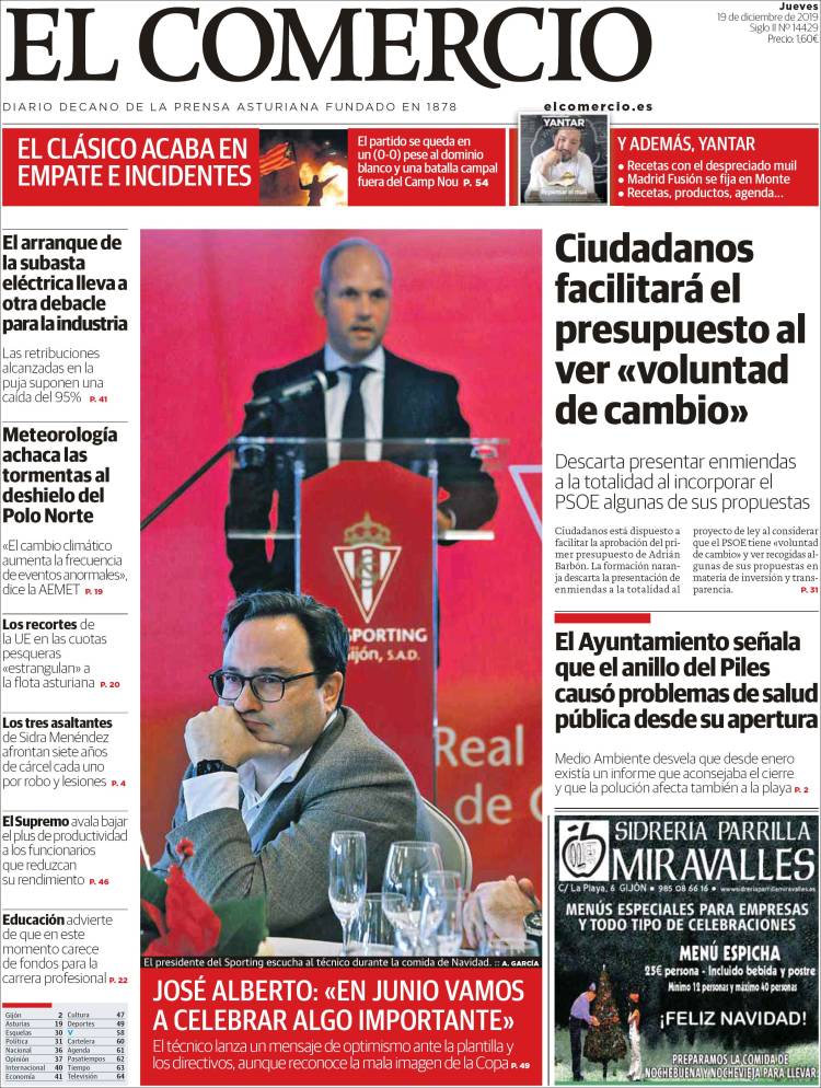 Portada de El Comercio - Gijón (España)