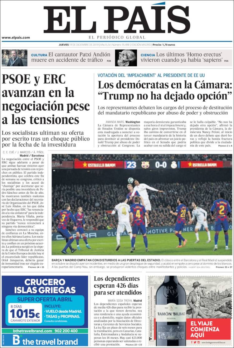 Portada de El País (España)