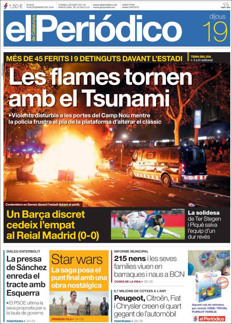 Portada de El Periódico de Catalunya (España)