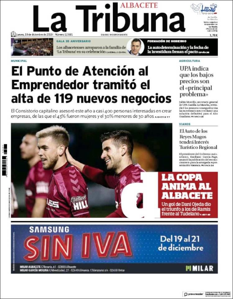Portada de La Tribuna de Albacete (España)