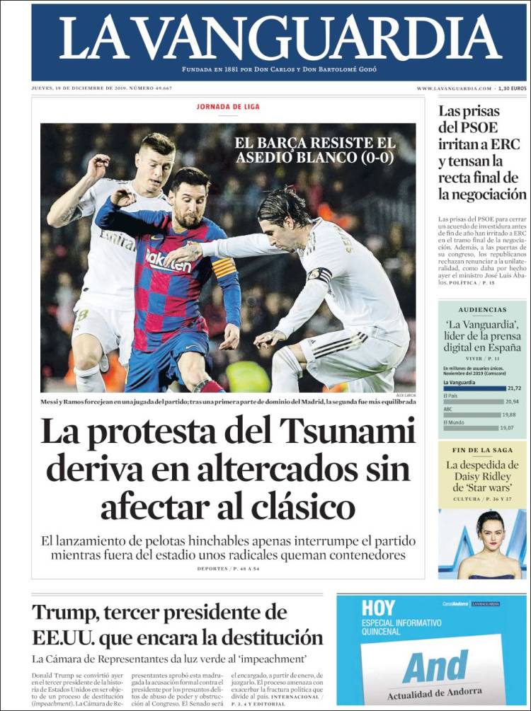 Portada de La Vanguardia (España)