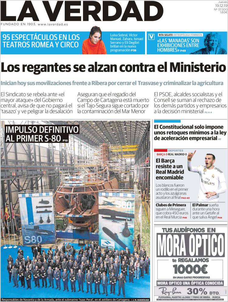 Portada de La Verdad de Murcia (España)