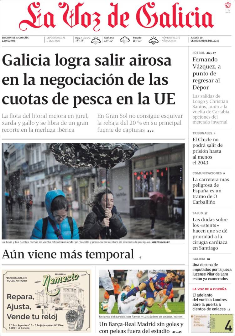 Portada de La Voz de Galicia (España)