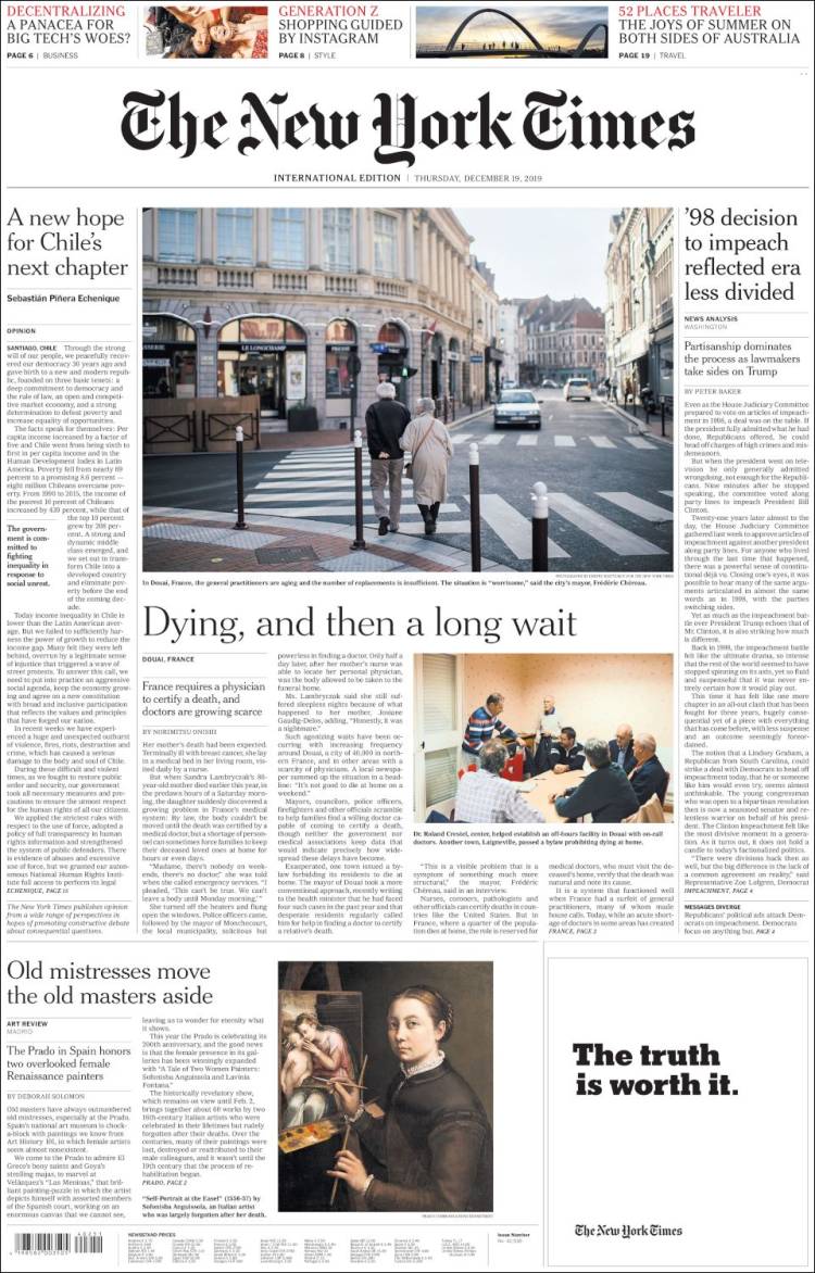 Portada de International New York Times (Europa)
