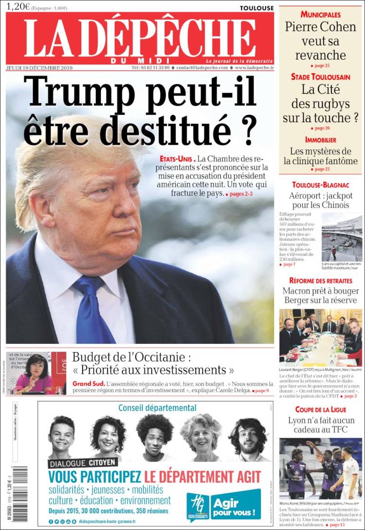 Portada de La Dépêche du Midi (Francia)