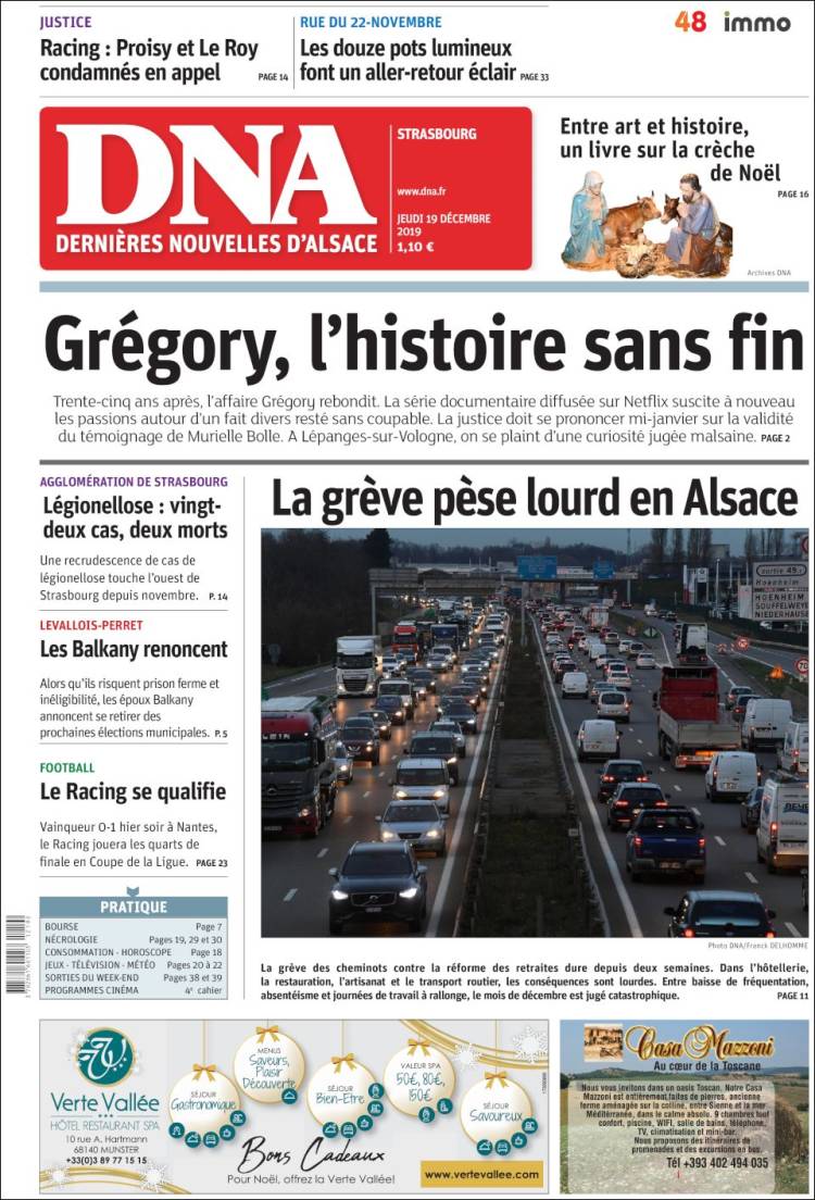 Portada de Les Dernières Nouvelles d'Alsace (Francia)