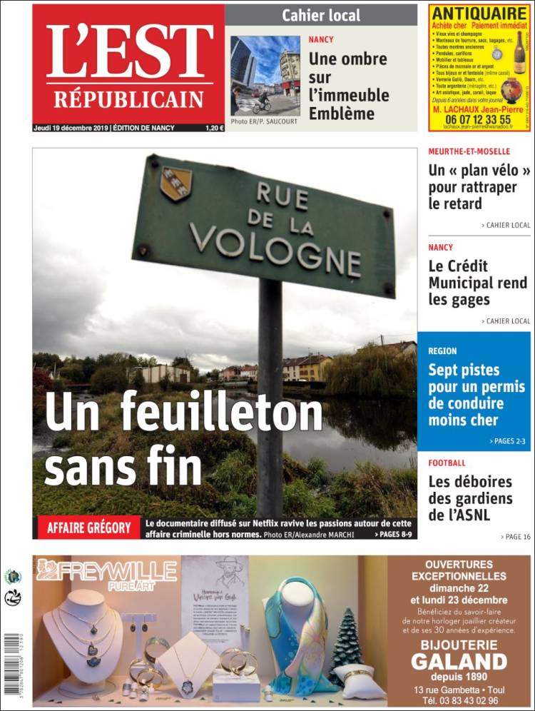 Portada de L'Est Republicain (Francia)