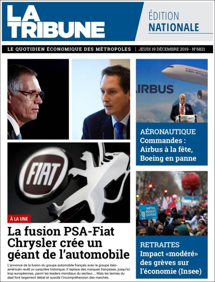 Portada de La Tribune (Francia)