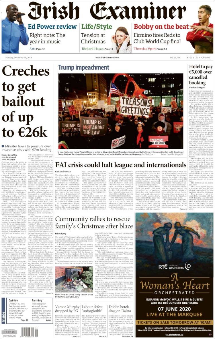 Portada de Irish Examiner (Irlanda)