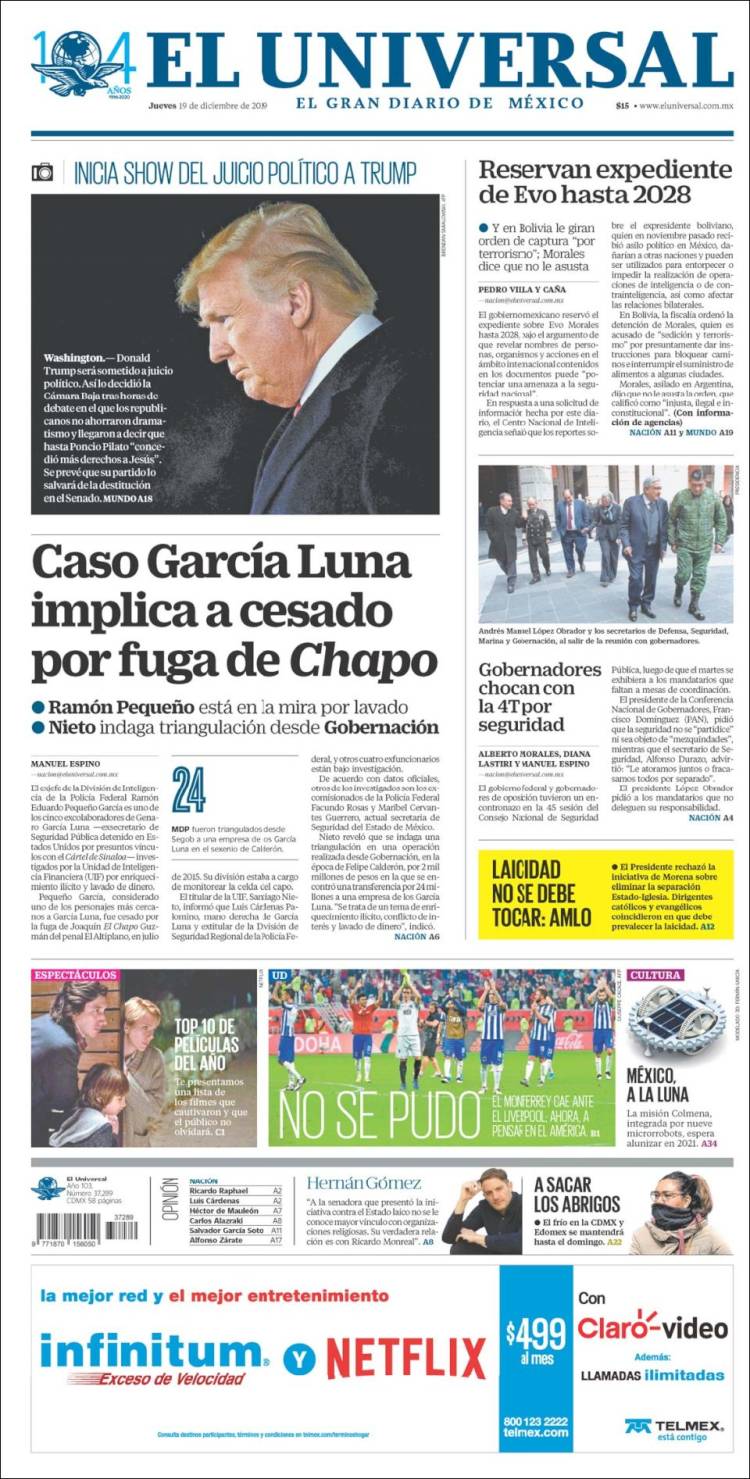 Portada de El Universal (M&eacute;xico)