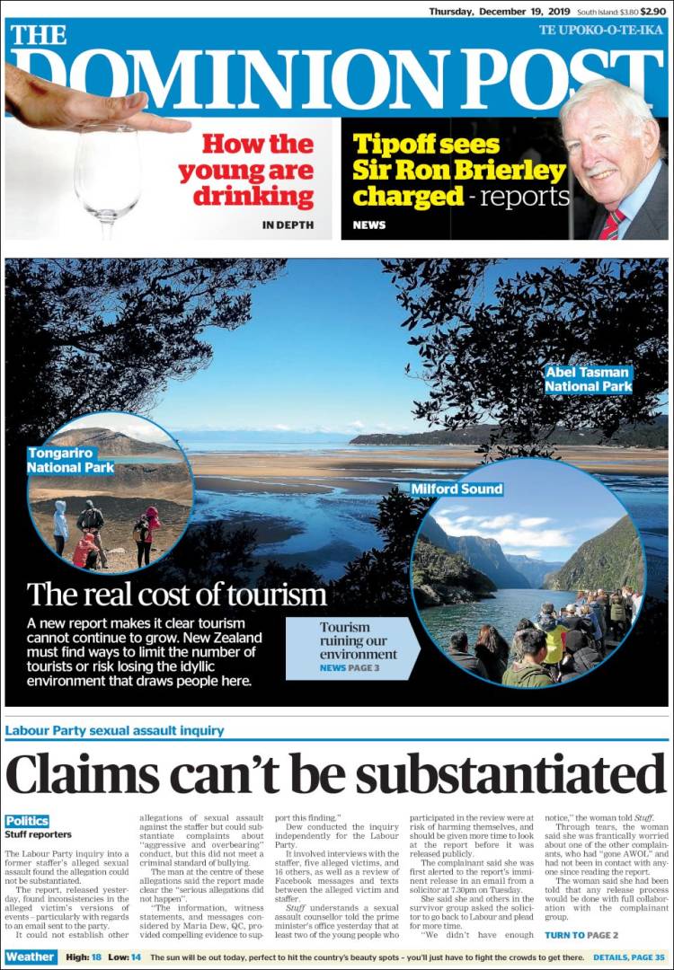 Portada de The Dominion Post (Nueva Zelanda)