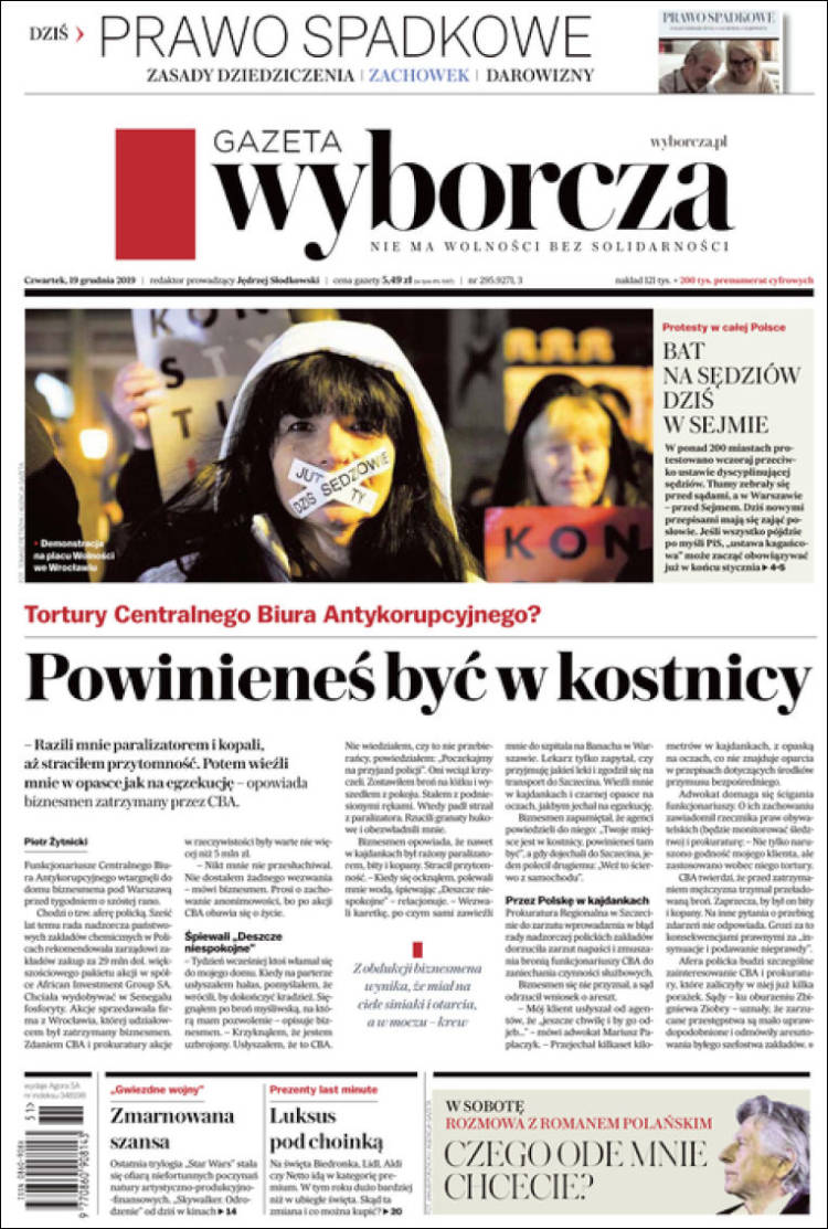 Portada de Gazeta Wyborcza (Polonia)