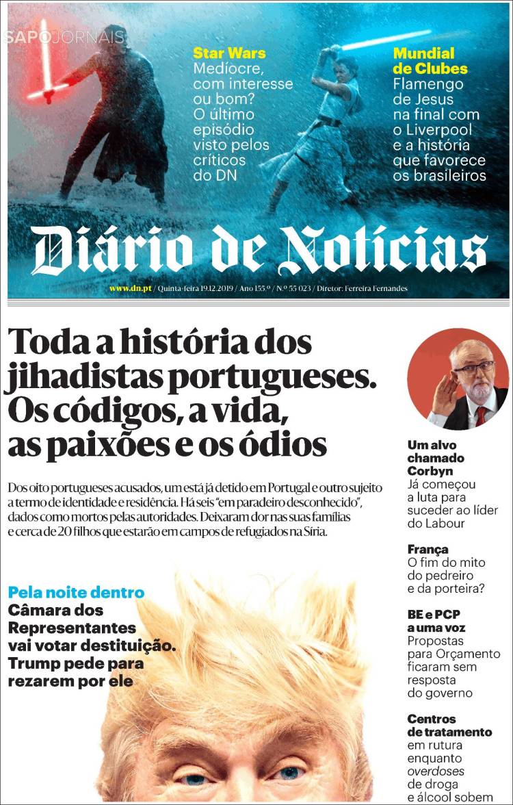Portada de Diário de Noticias (Portugal)