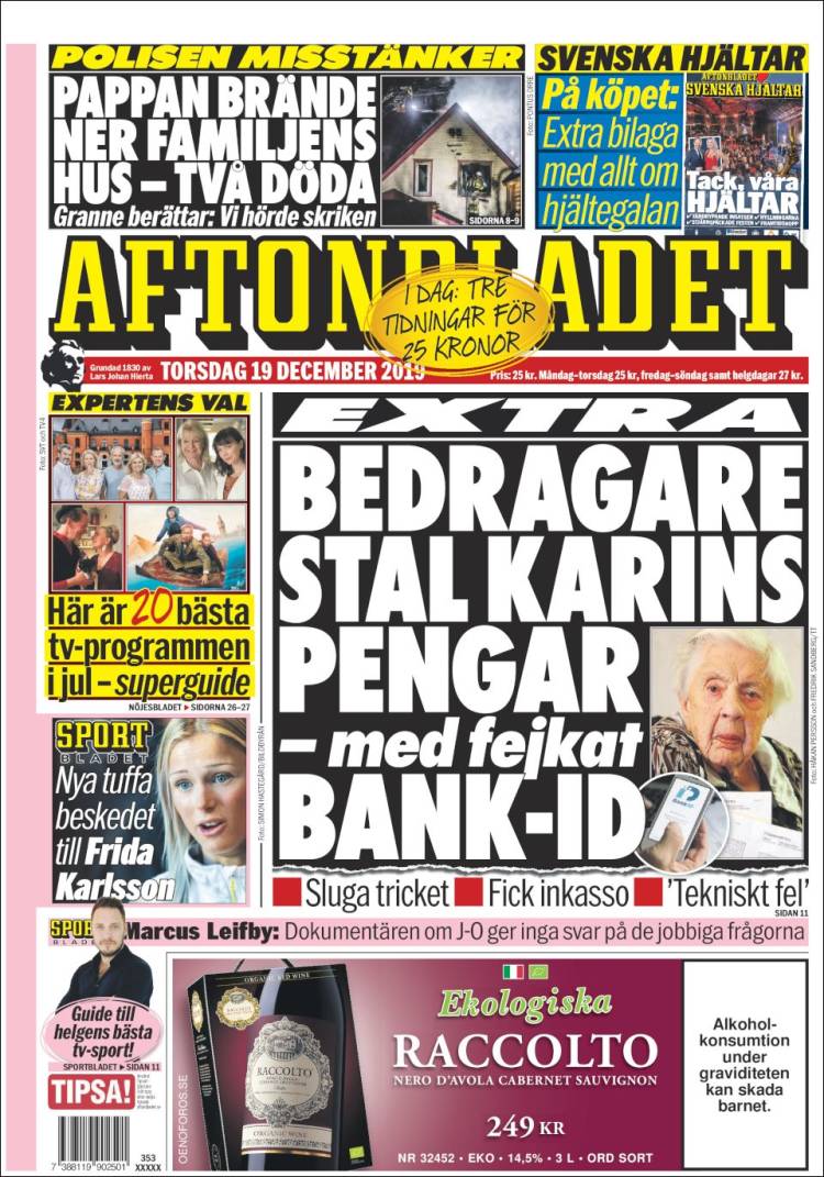 Portada de Aftonbladet (Suecia)