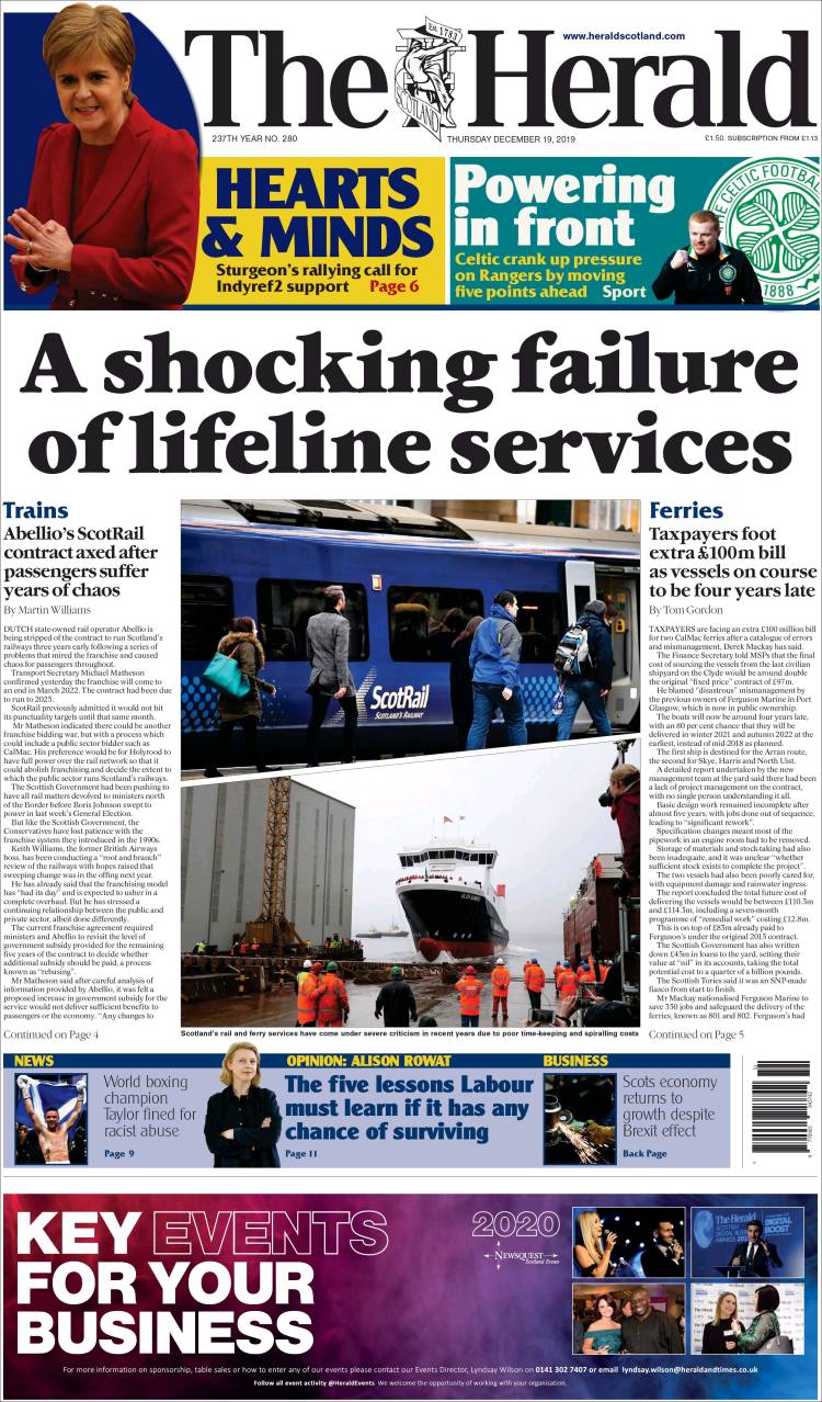 Portada de The Herald (Reino Unido)