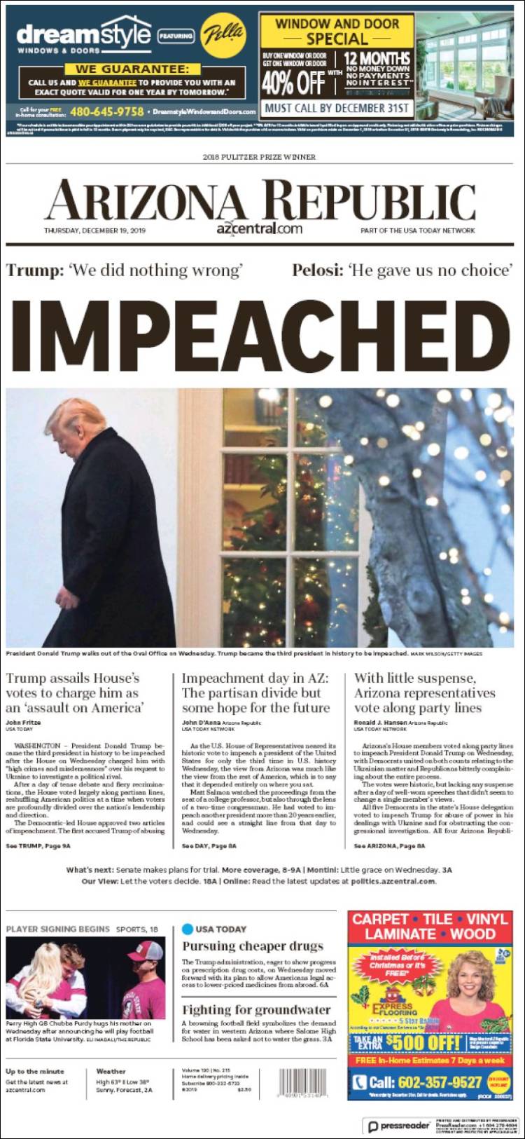 Portada de Arizona Republic News (USA)