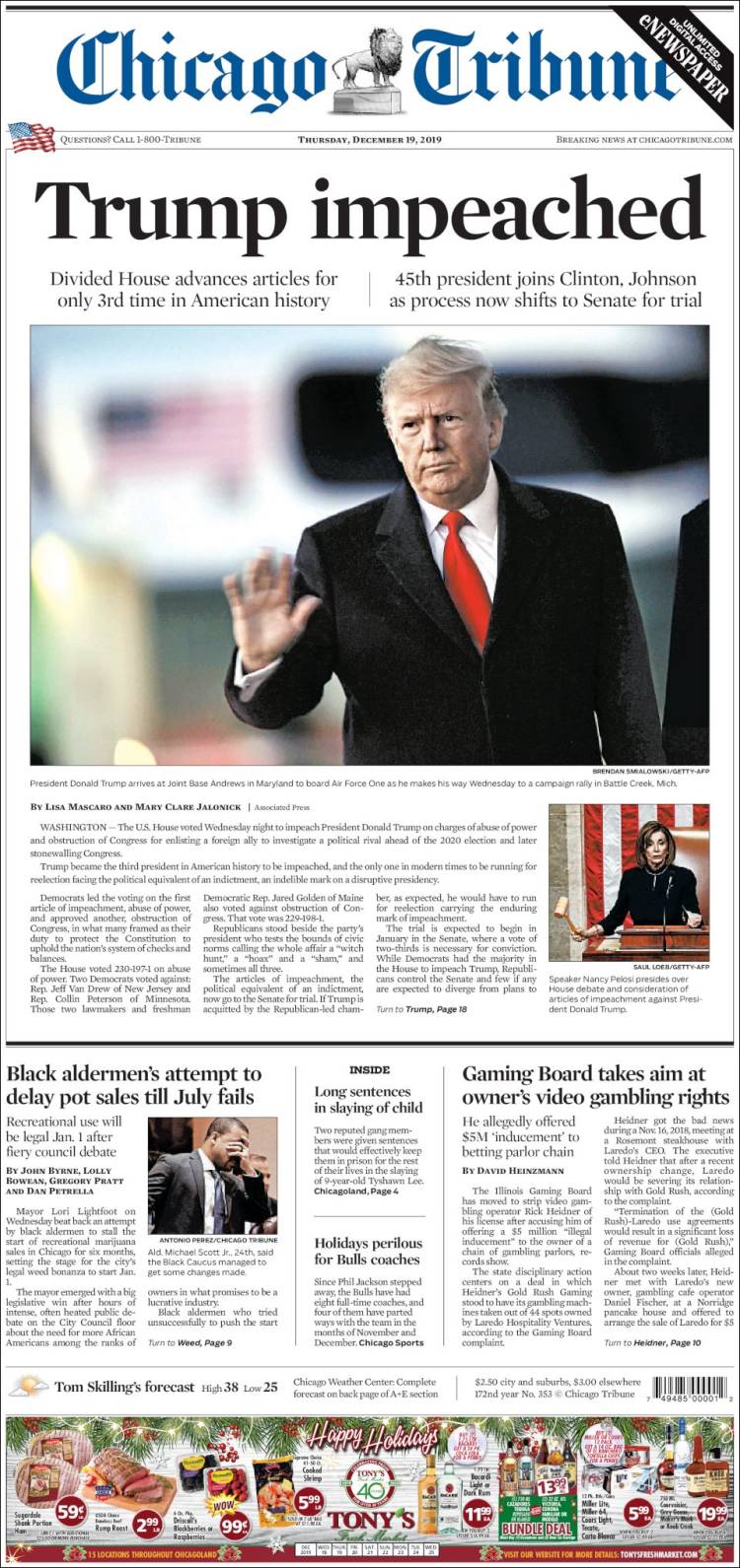 Portada de Chicago Tribune (USA)