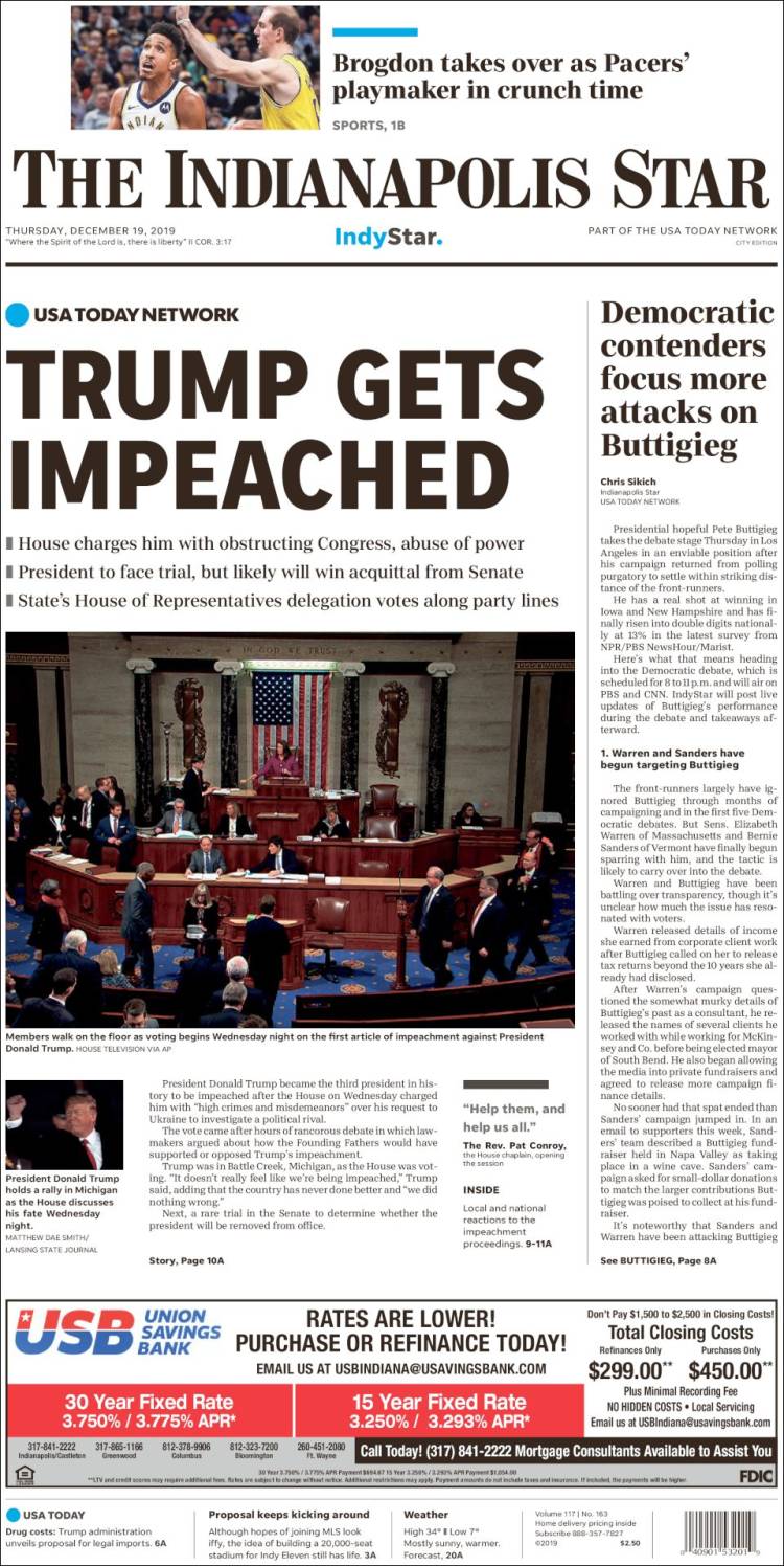 Portada de The Indianapolis Star (USA)