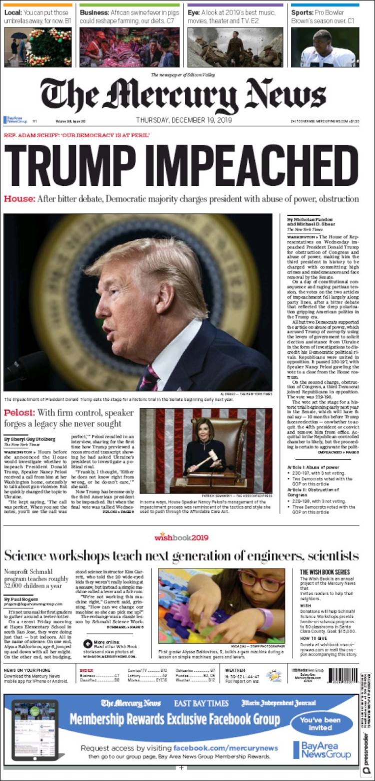 Portada de San Jose Mercury News (USA)