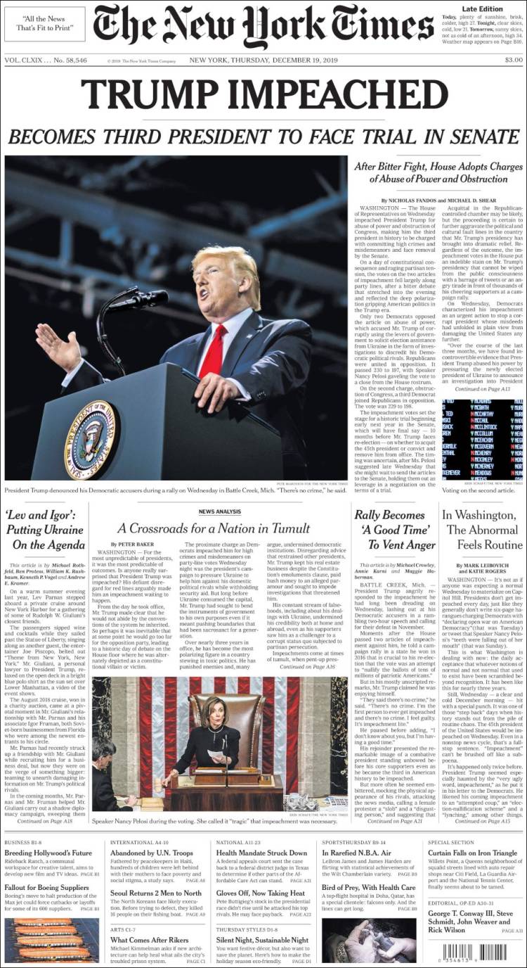 Portada de New York Times (USA)