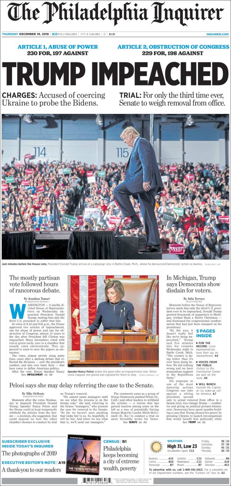 Portada de Philadelphia Inquirer (USA)