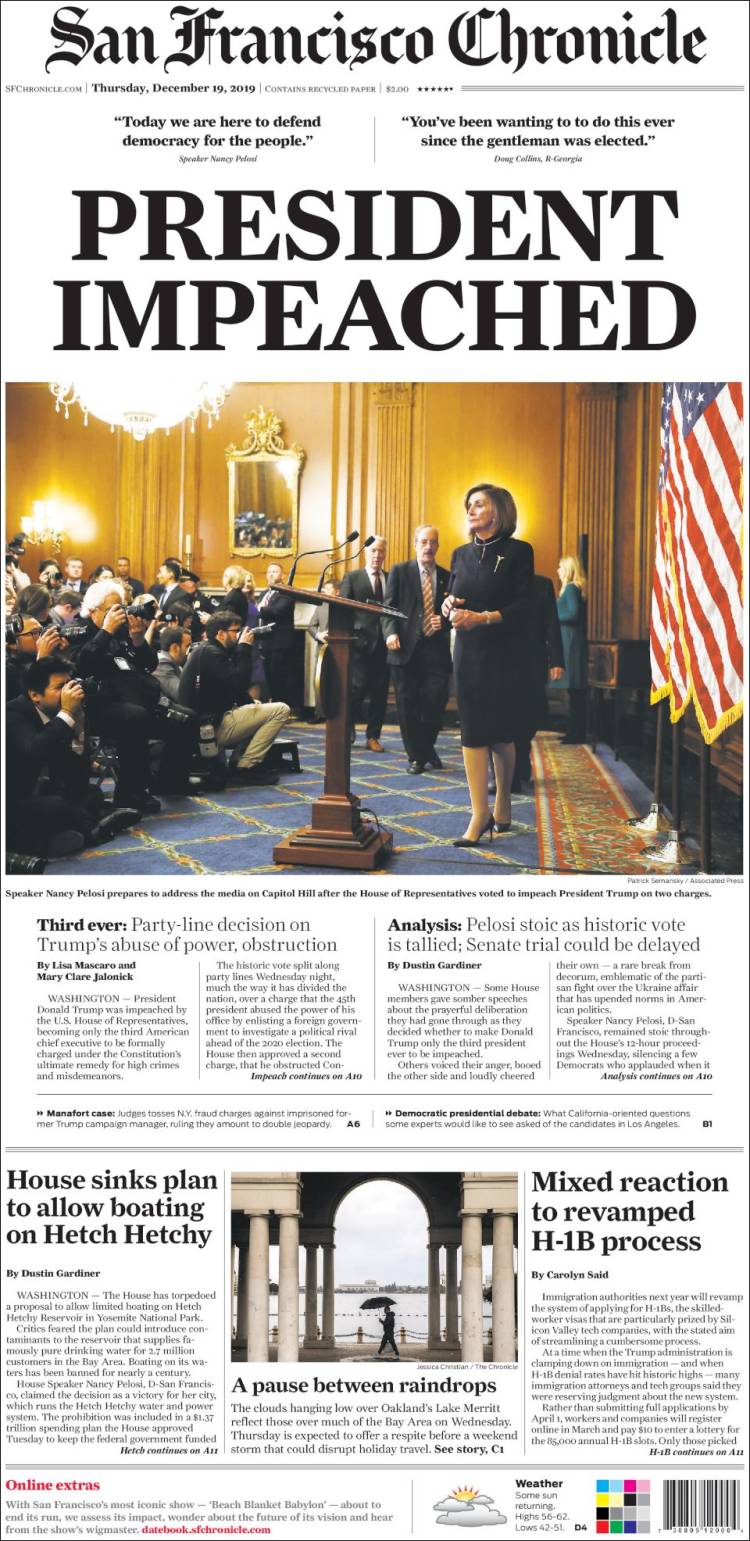 Portada de San Francisco Chronicle (USA)