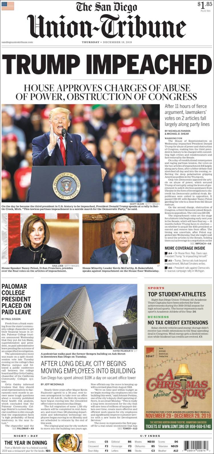 Portada de The San Diego Union-Tribune (USA)