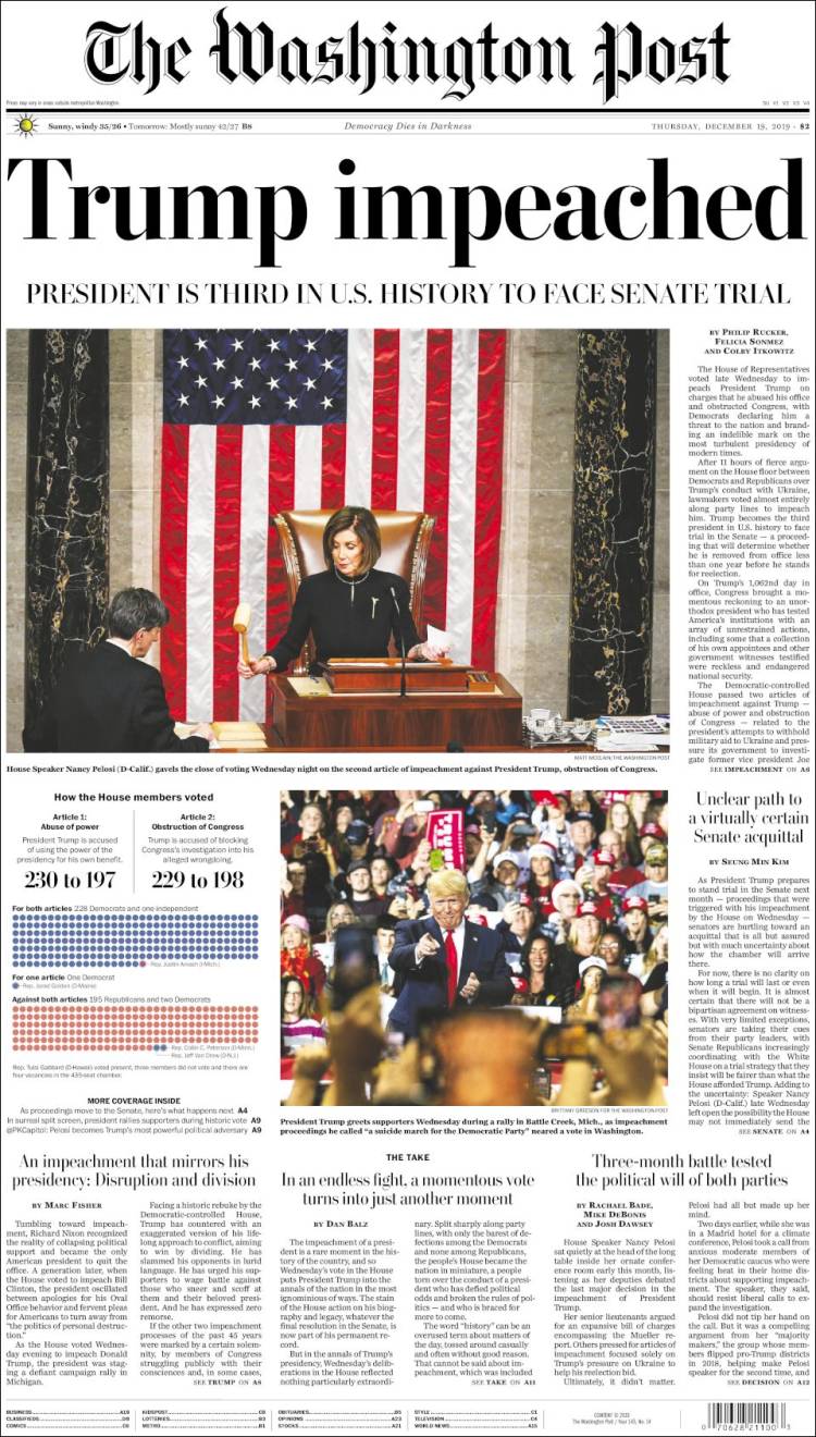 Portada de The Washington Post (USA)