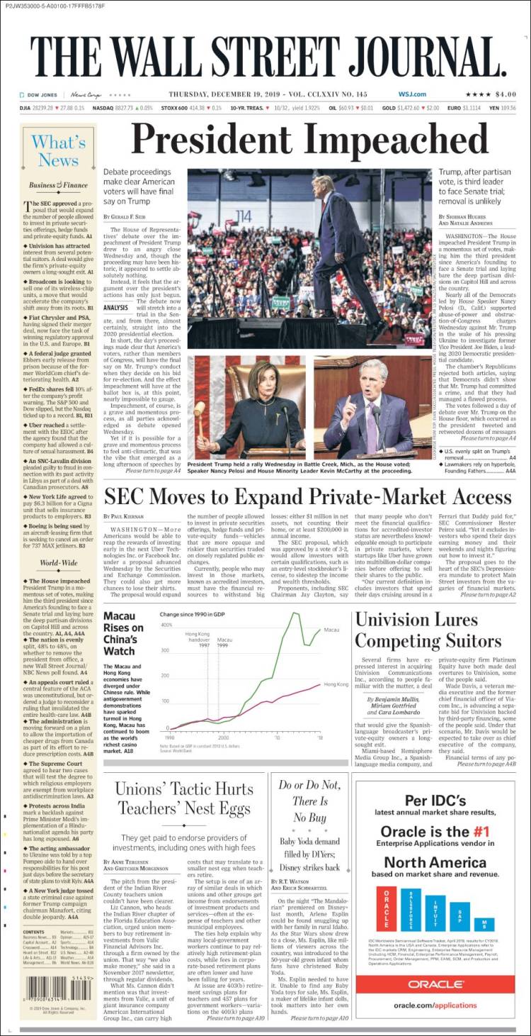 Portada de Wall Street Journal (USA)