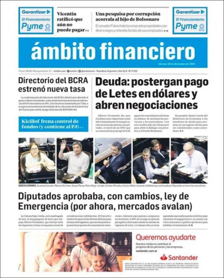 Portada de Diario Ambito Financiero (Argentina)